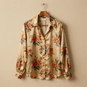 1970s Silk Floral Dagger-Collar Shirt