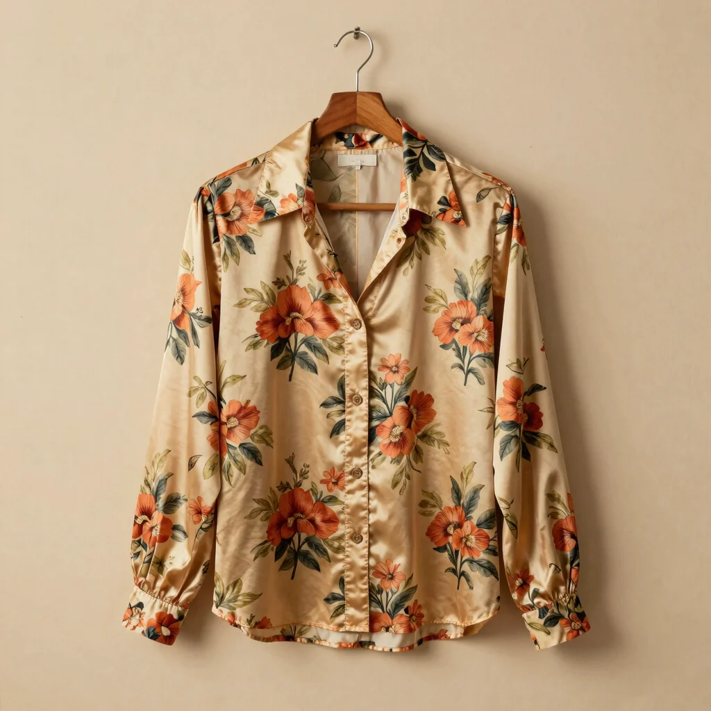 1970s Silk Floral Dagger-Collar Shirt